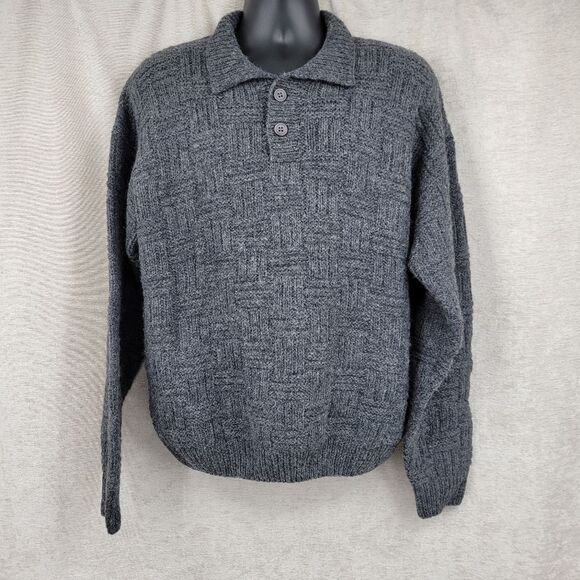 Northern Isles Knitted by Hand Gray Wool Vintage Sweater With Collar Medium - Picture 3 of 11